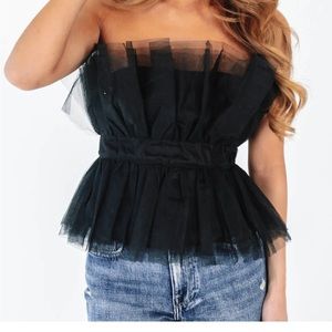 Brand New Impeccable Pig Ruffle Black Top